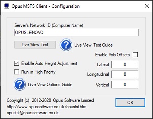 OpusFSI Client Configure dialog