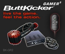 The ButtKicker Gamer2 package features a chair-mounted (single post type) tactile transducer that lets you really “live the game”